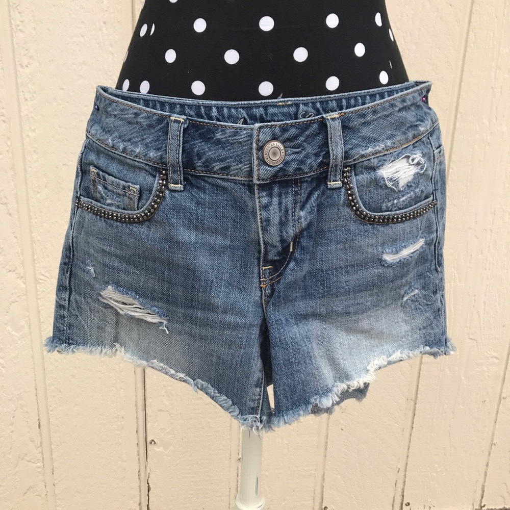 American Eagle Distressed Rhinestone Pocket Shorts